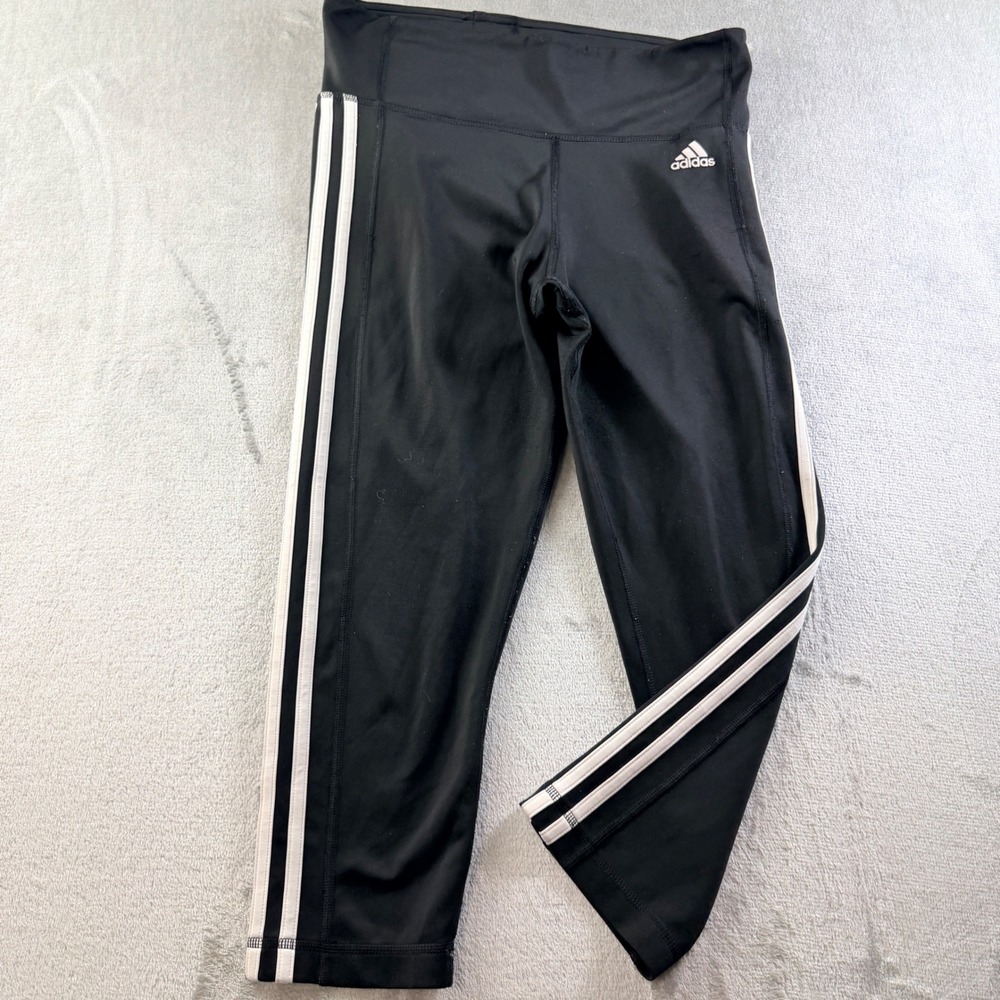 Adidas Climalite 3-Stripe Cropped Leggings Black White Women's Size Medium